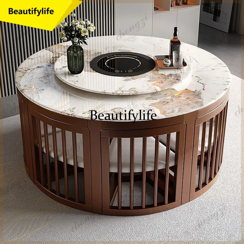 A17 Marble dining table and chair combination, modern minimalist extendable home dining table, small apartment furniture, solid