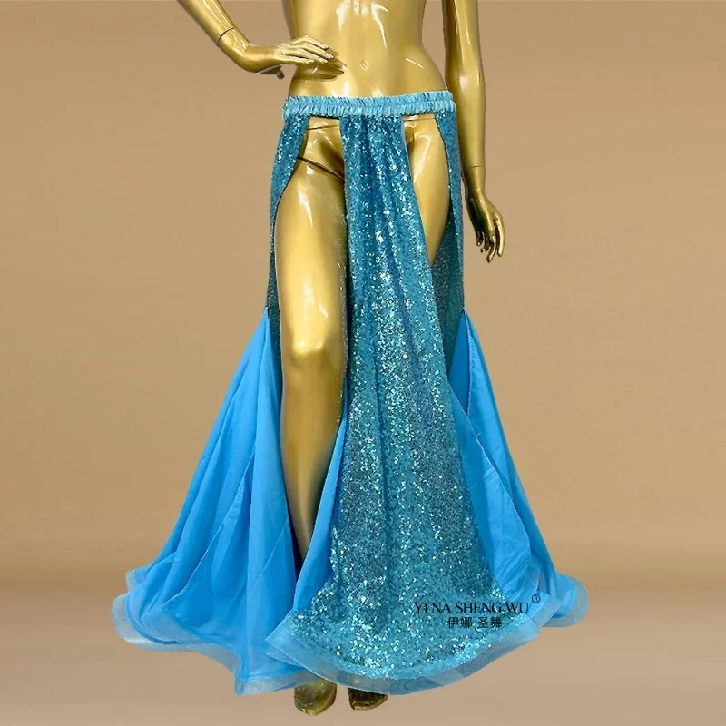 Długa spódnica do tańca brzucha na występy sceniczne i imprezy, nowy wzór, jaskrawe kolory, cekinowe aplikacje, spódnica do tańca brzucha dla kobiet, 2026.