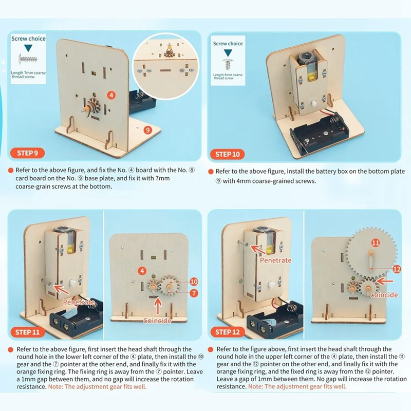 DIY Wooden Electric Gear Wheel Science Experiment Technology Puzzle Kit As Shown 85X75x100mm For Children