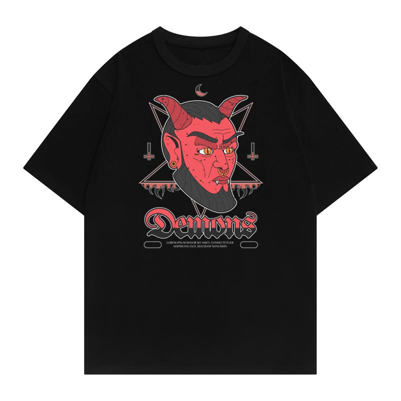 

Vayrich Brand 100% Cotton Original Summer Streetwear Hip Hop Tees Demons Devil Print Unisex College Casual T-Shirt