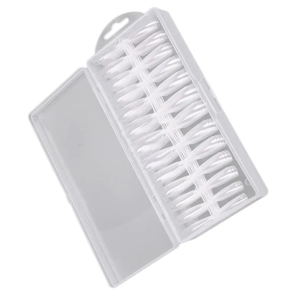 1Set Transparent Artificial Nails Skin Tone Full Cover False Nail Tips Long Ballet Trapezoidal Nails for Women