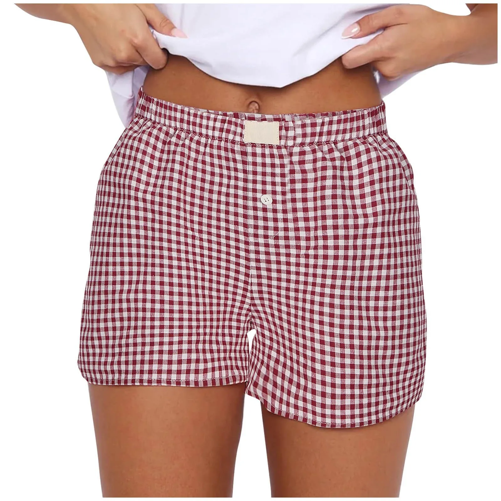 Boxers for Women Y2K Aesthetic Elastic Waist Striped Plaid Print Pajama Shorts Teen Girls Summer Cute Lounge Bottoms Sleepwear