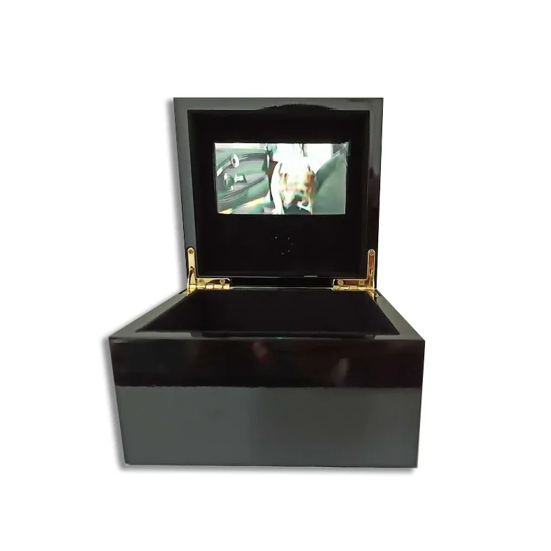 New style lcd rose gift greeting video box lcd for 4.3 inch screen music video piano paint wood gift box for14X14X10cm