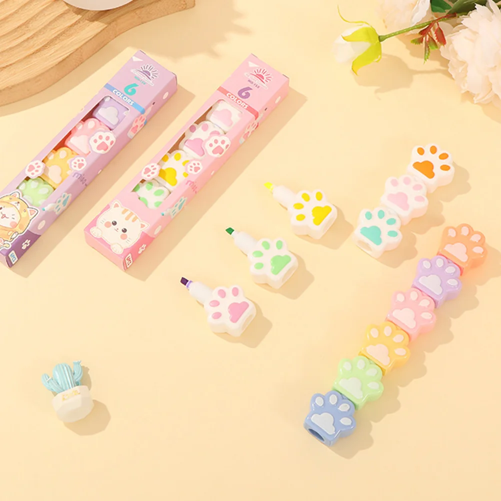 

Creative Cartoon Cute Cat Claw Highlighter Wholesale Children's Account Pen Color Marker Highlighters Bookmarks