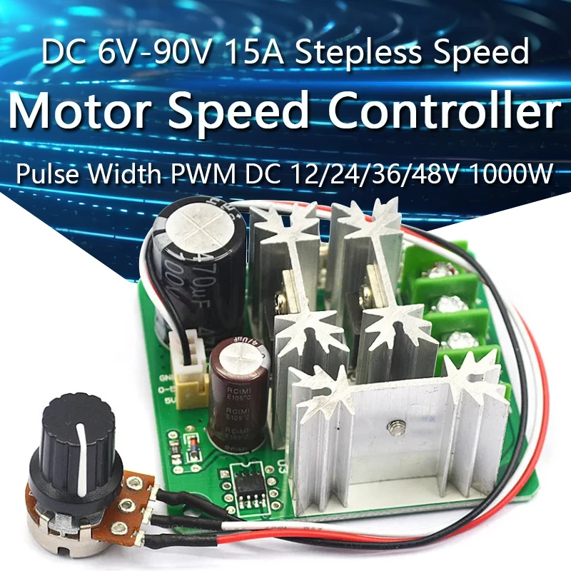 

DC 6V-90V 15A DC Motor Speed Controller Stepless Speed Regulation Pulse Width PWM DC 12V 24V 36V 48V 1000W