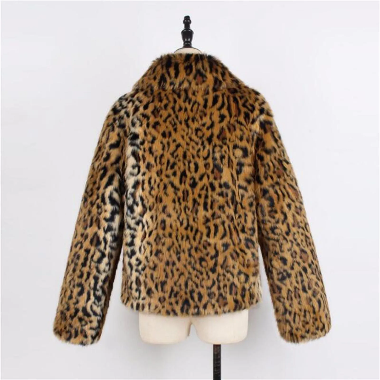 Women\'s Faux Fur Coat Winter Warm Luxury Hundred Fashion Lapel Leopard Print Cardigan Women\'s Long Sleeve Plush Faux Fur Jacket