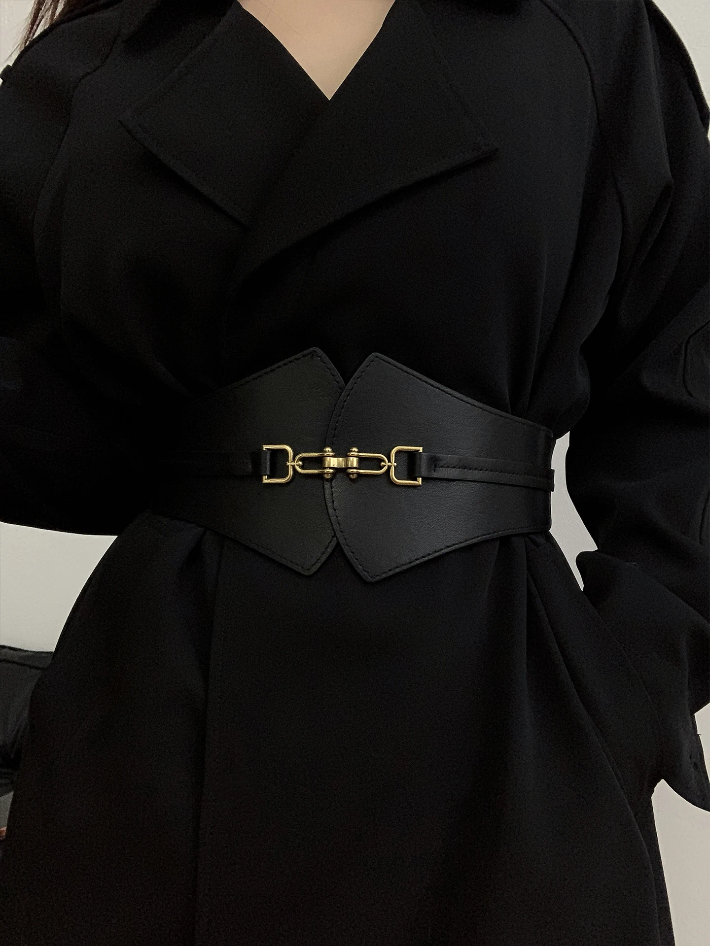 Retro Black Elastic Waist Belt Women's Fashion High-End Simple Waist Seal Matching Coat Loose Waist Belt Decoration