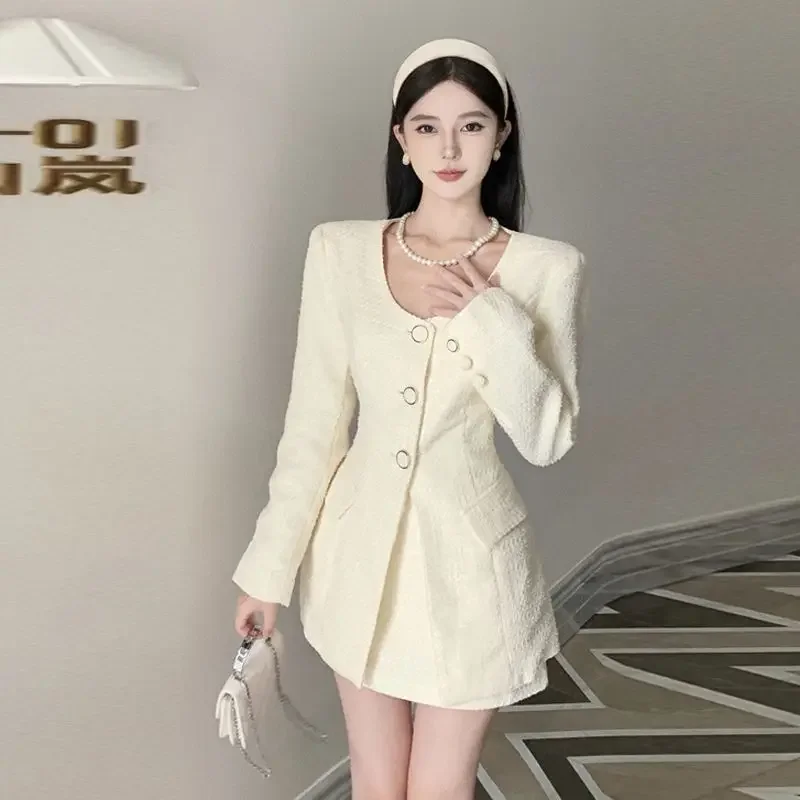 

UNXX Spring Autumn Temperament Socialite Style Long Sleeve Waist Waist Jacket Women High Waist Slimming Skirt Suit Two-Piece Set