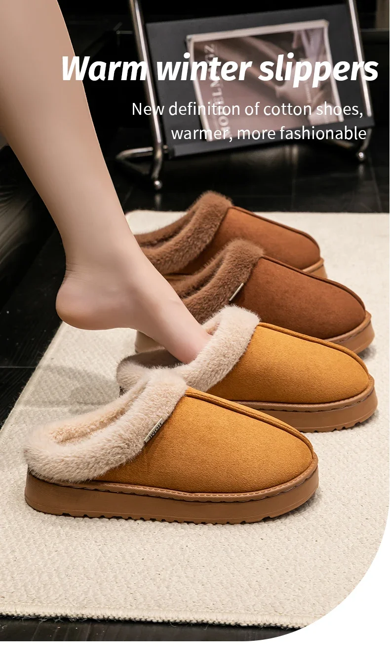 Modische Damen-Hausschuhe mit Flausch für Herbst und Winter, Innenbereich, EVA-Sohle, rutschfest und warm, Unisex-Hausschuhe für den Winter – Detail 3