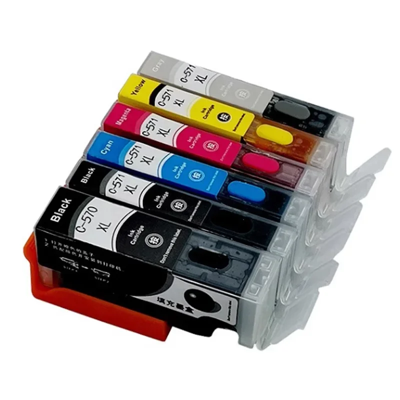 pgi570xl CLI-571XL Refillable Ink Cartridge with ARC chip compatible for Canon MG7752 MG7753 TS8050 TS8051 TS8052 TS8053 printer