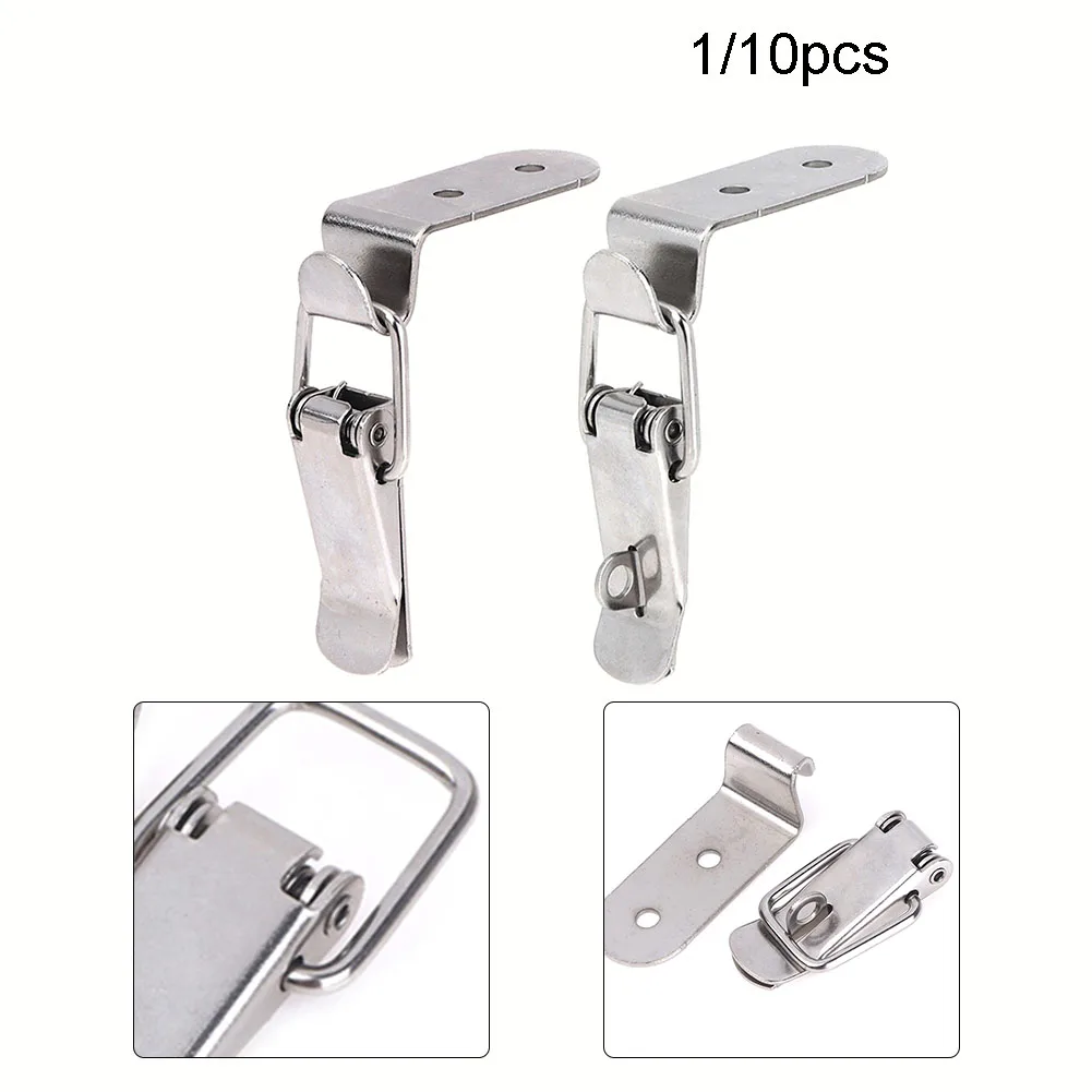 1/10pcs 90 Degree Duck-mouth Buckle Hook Lock Stainless Steel Spring Loaded Pull Latch Clip Wooden Box Loaded Draw Clasp