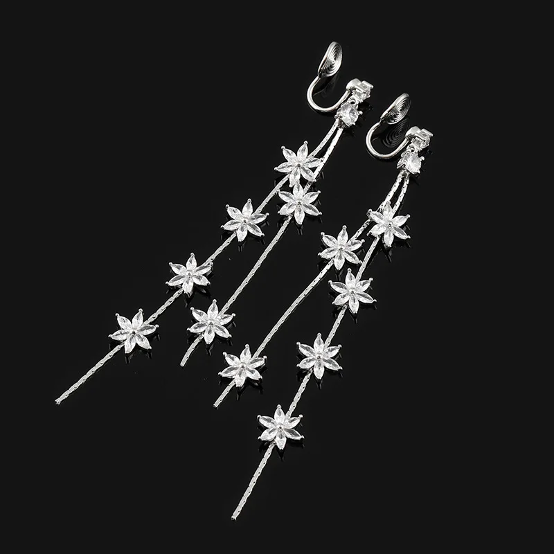 Fashionable New Tassel Flower Earrings for Bride Long Style Earless Mosquito Incense Disc Ear Clip Gift