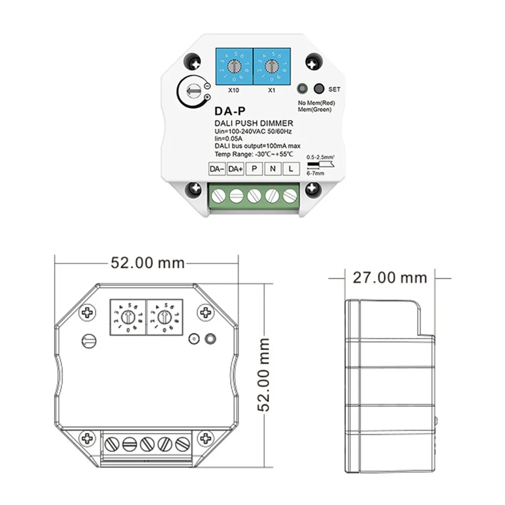 DA-P AC 100-240V LED Dimmer DALI Push Dimmer for DALI Driver or Ballasts Dimming Speed Adjustable with Memory Function Dimmer