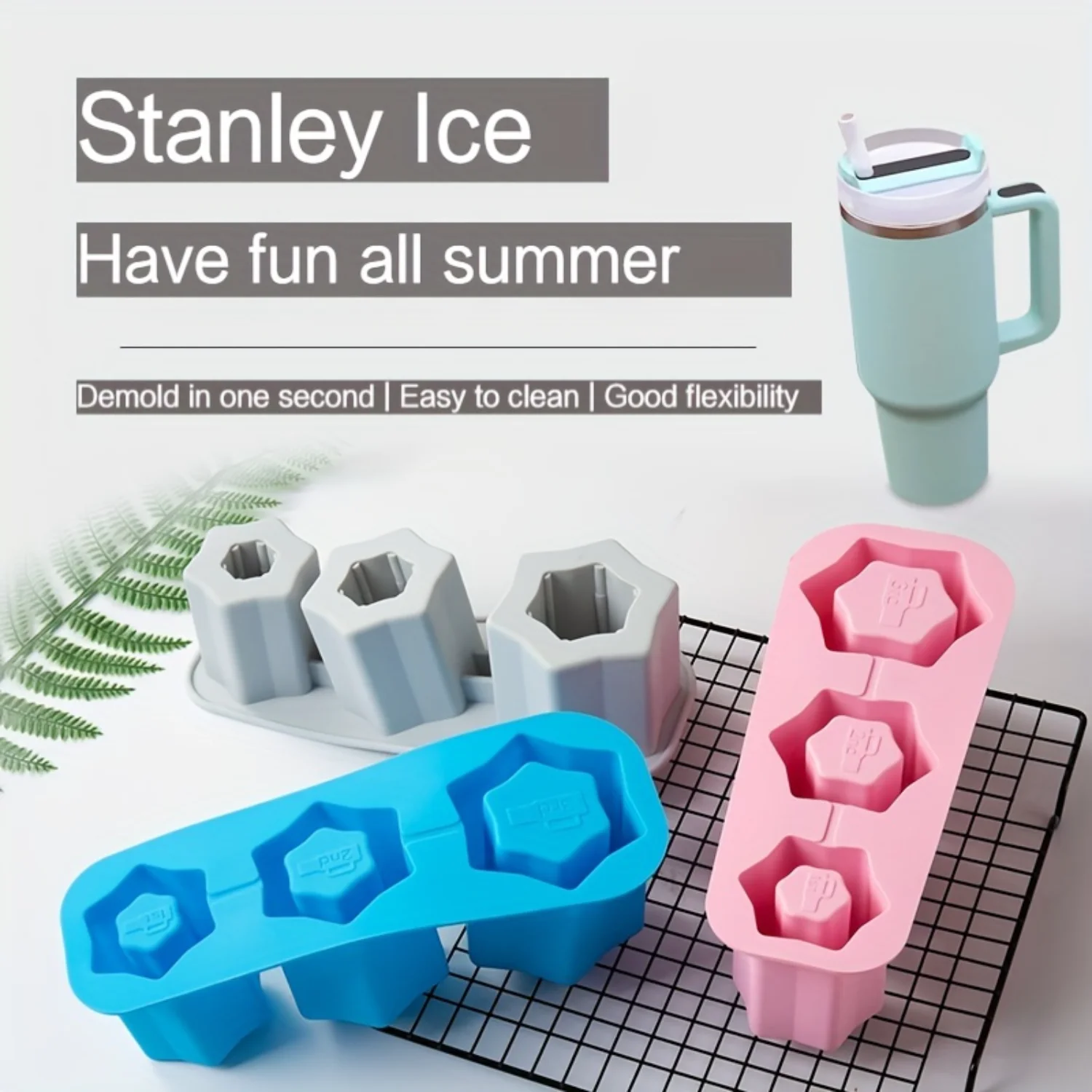 Silicone  Cup Ice Cube Trays, Set of 3, Pentagonal Shape Ice Molds, Flexible & Easy Release for 30-40 oz Beverages,  Ice Making 