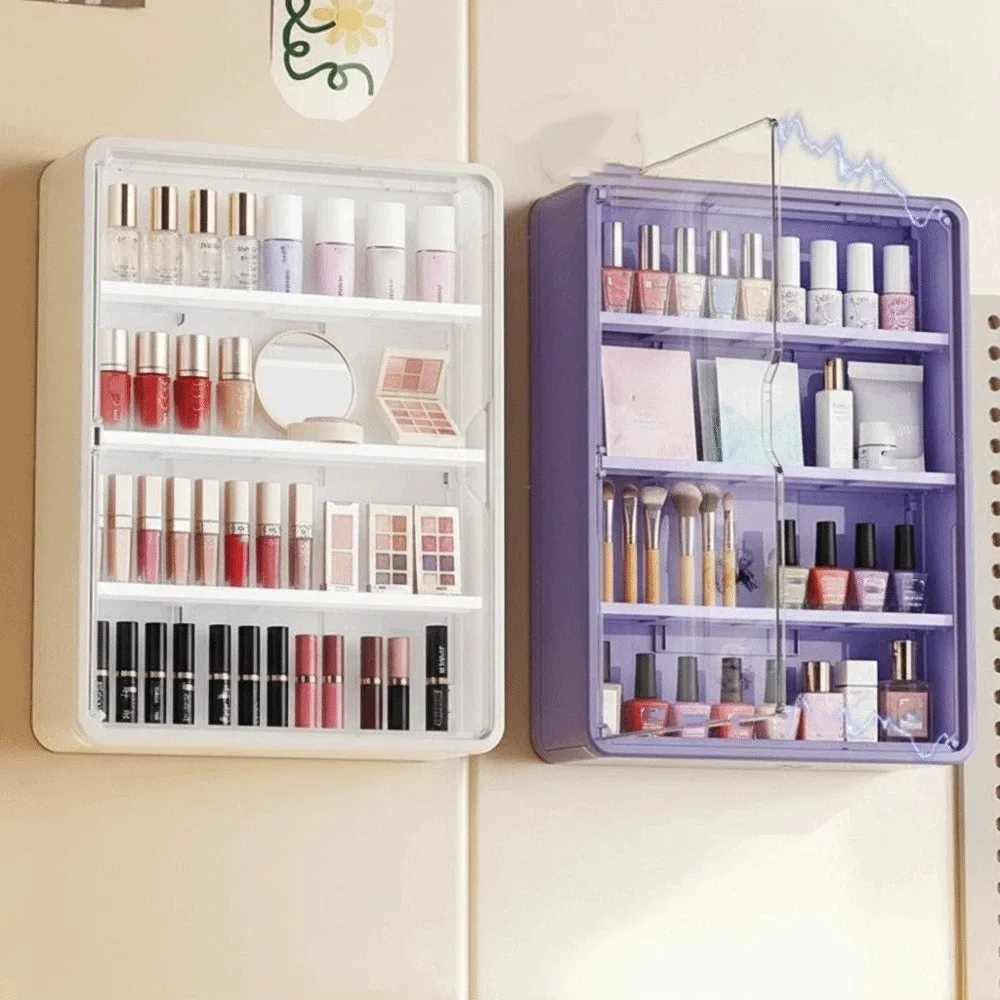 

Многослойная косметическая витрина, большая вместимость, съемные полки, настенная витрина, защита от пыли, магнитная присоска