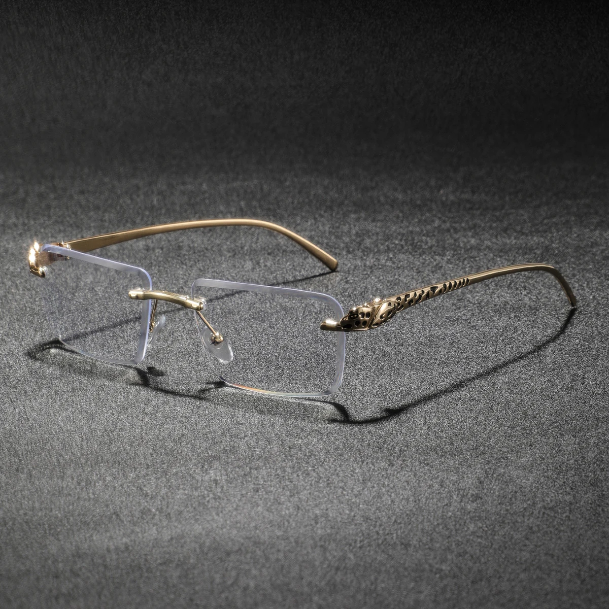 1. メンズ用、フレームレスの長方形型、彫刻が施された金属製 - Men'S Fashion Non Prescription Glasses のレビューと価格