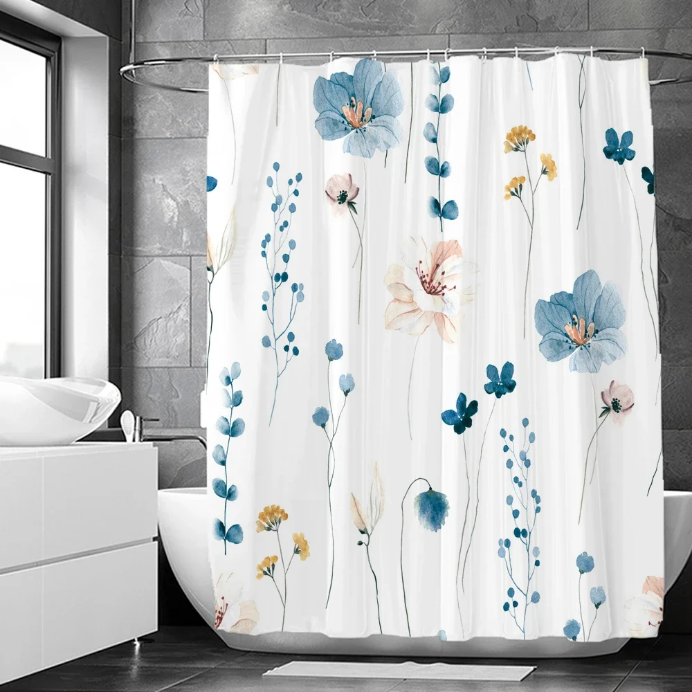 Elegant Flowers Shower Curtain 180x180cm Floral Printed Shower Curtain Polyester Bath Curtain Bathroom Decor Washable With Hooks