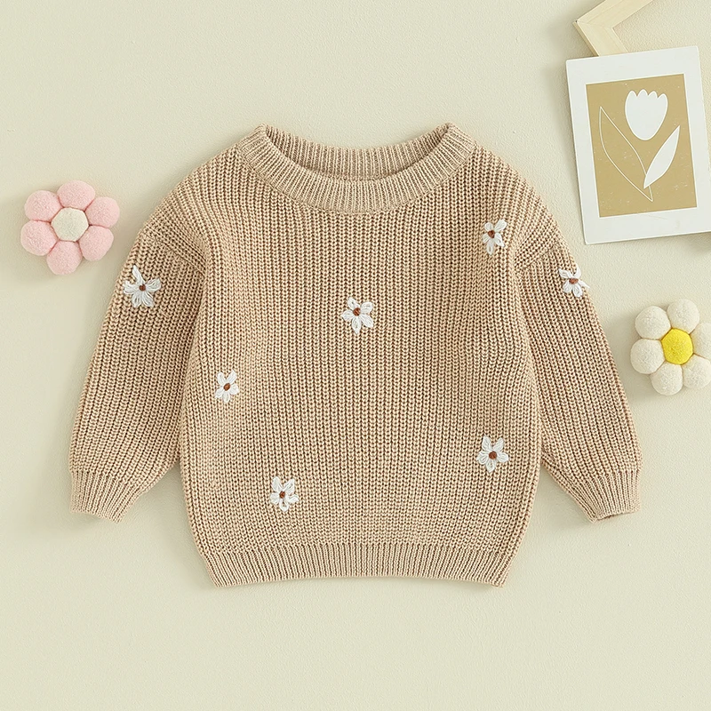 Lioraitiin 0-5Y Winter Infant Baby Boys Girls Sweater Long Sleeve Flower Knit Clothes Newborn Knitwear Pullover Top