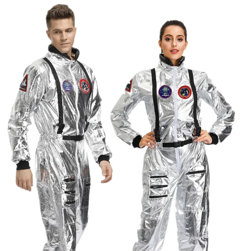 Adult Couple Astronaut Jumpsuit Alien Silver Spoceman Carnival Cosplay Outsets MS35239