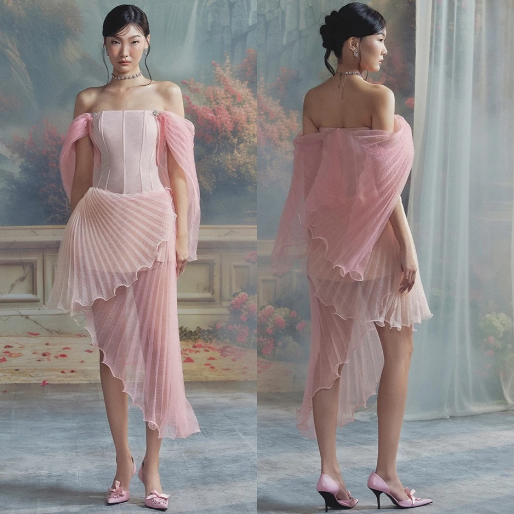 

Customized Elegant Strapless Chiffon Evening Dress Delicate Crystal Prom Dresses Temperament Asymmetrical Special Occasion Gowns
