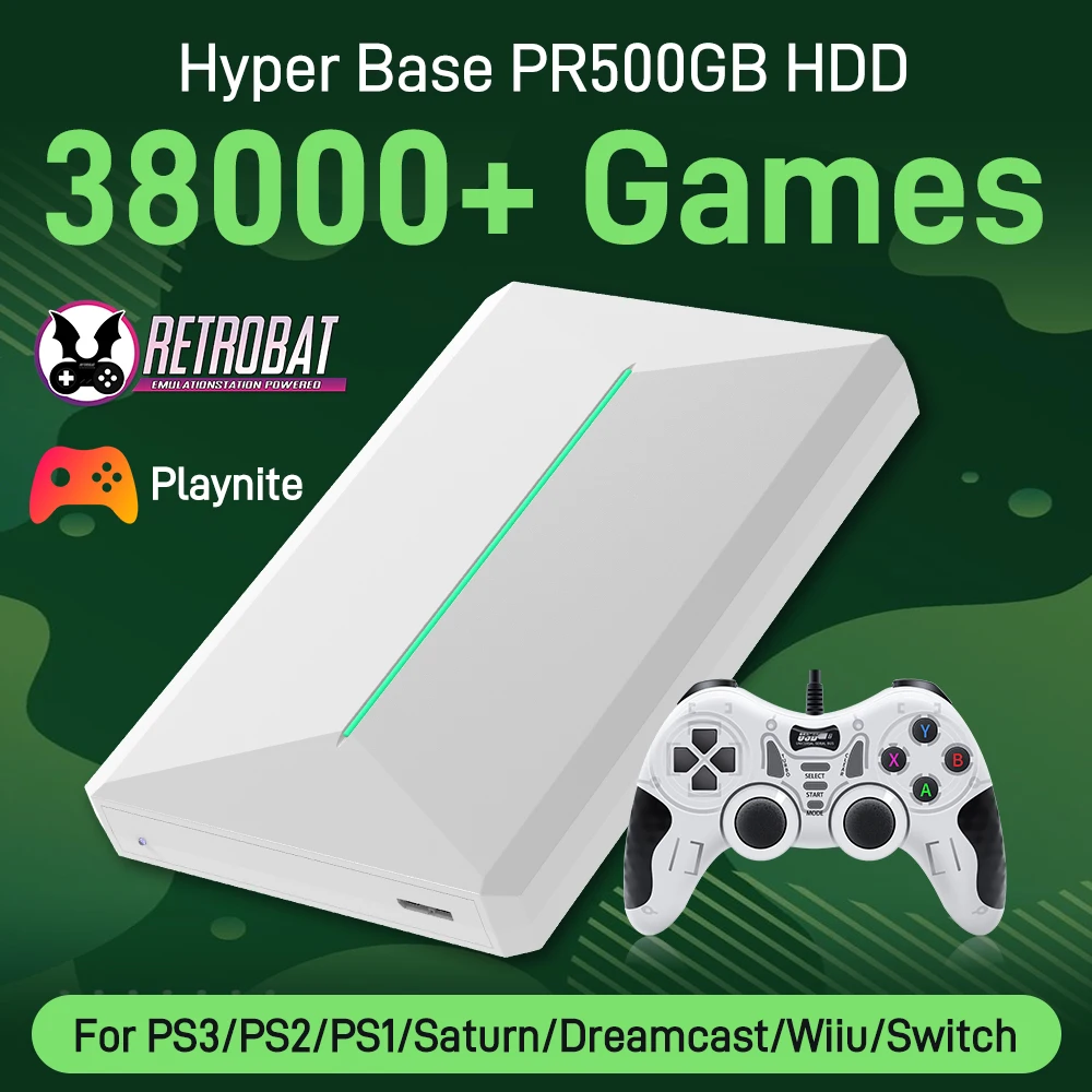 500GB Hard Disk Drive Retro Gaming HDD&Game controller Playnite&Retrobat With 38200+Games Plug&Play for PS3/PS2/PS1/N64 ect