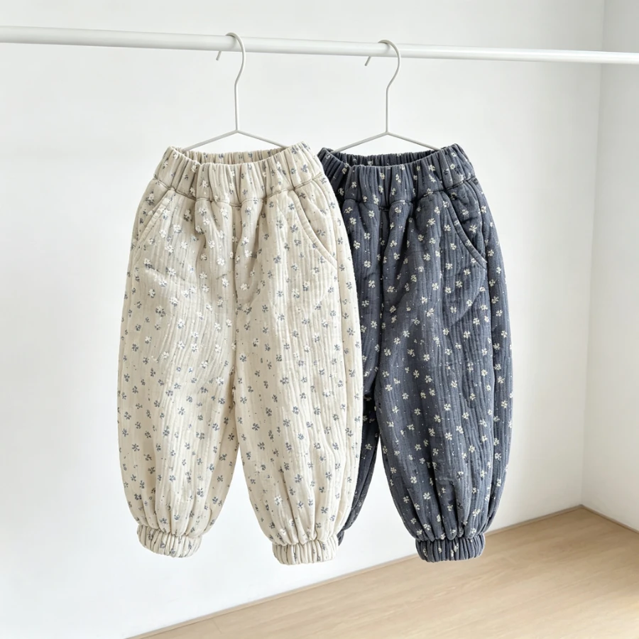 Toddler Kids Print Harem Pants Autumn Winter Warm Thick Elastic Waist Bloomers Boys Girls Soft Casual Children Daily Trousers