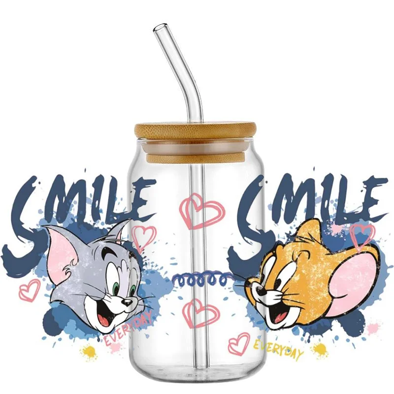 Miniso Cartoon Tom and Jerry Transfer UV DTF Cup Wrap Sticker for 160z Libbey Glasses DIY Waterproof Sticker