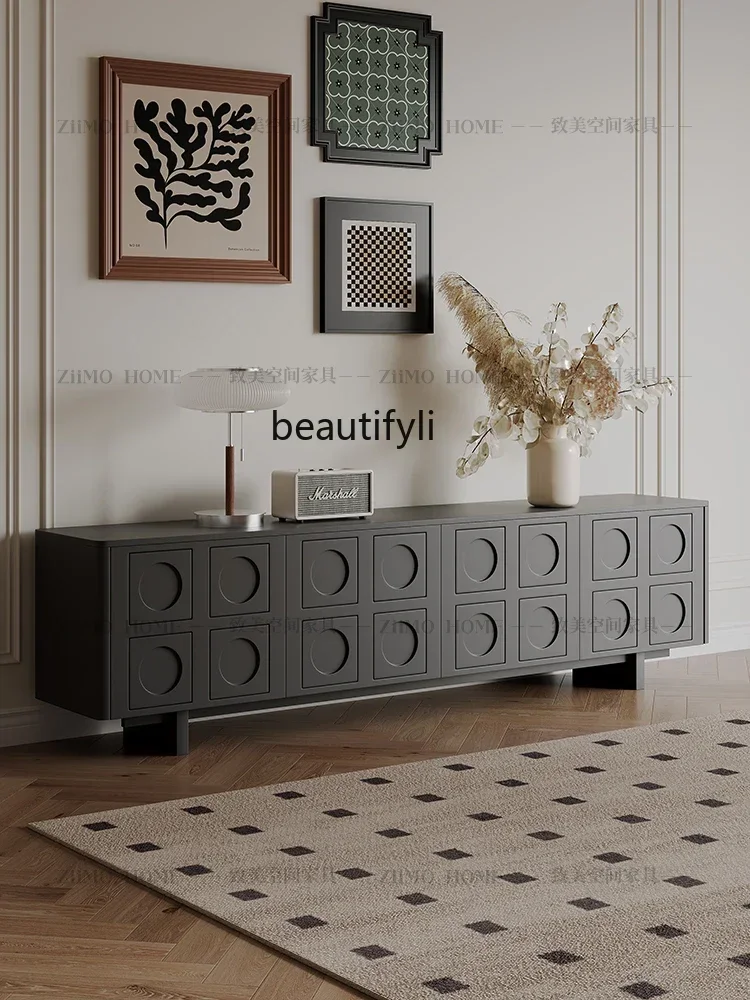 

45French TV Cabinet Solid Wood Simplicity Retro Style Black Living Room Home Small Apartment Paint Bedroom High TV Cabinet