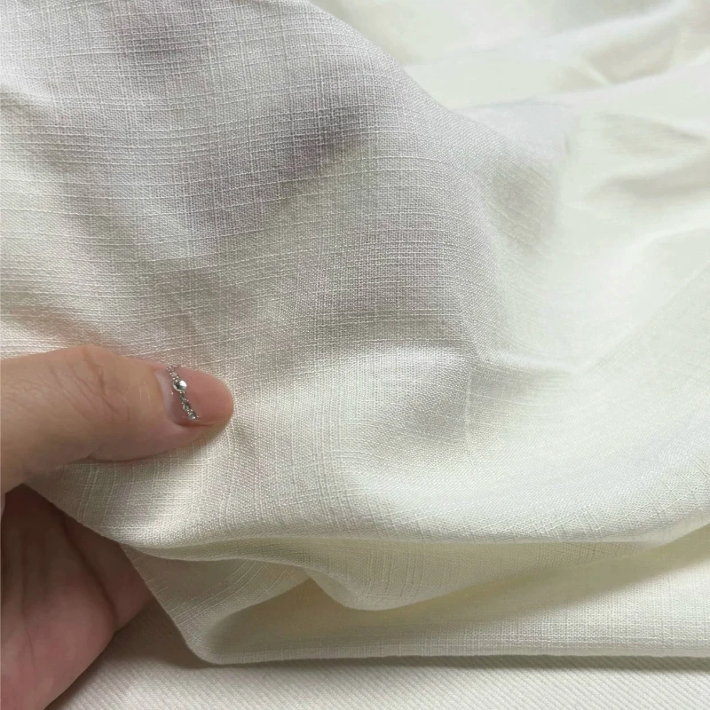 Sandwashed Cotton Linen Blend Fabric Off White Slight Stretch Soft Breathable Shirt Dress Skirt Top DIY Sewing Accessories