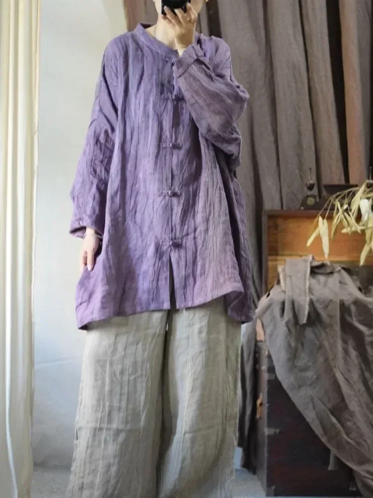 

Женская льняная блузка с асимметричным кроем, винтажная рубашка из льна, топы для женщин, весна-осень 2022