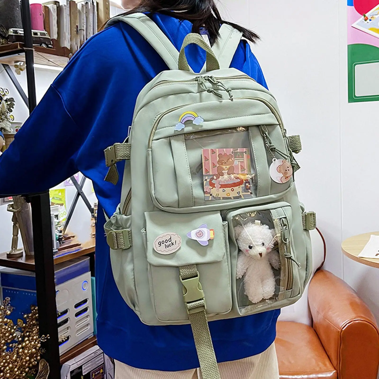 Rucksack Kawaii Rucksack Wasserdichte Multi-Tasche Nylon Schule Rucksack Für Mädchen Schule Nette Laptop Buch Pack Rucksack A2P3