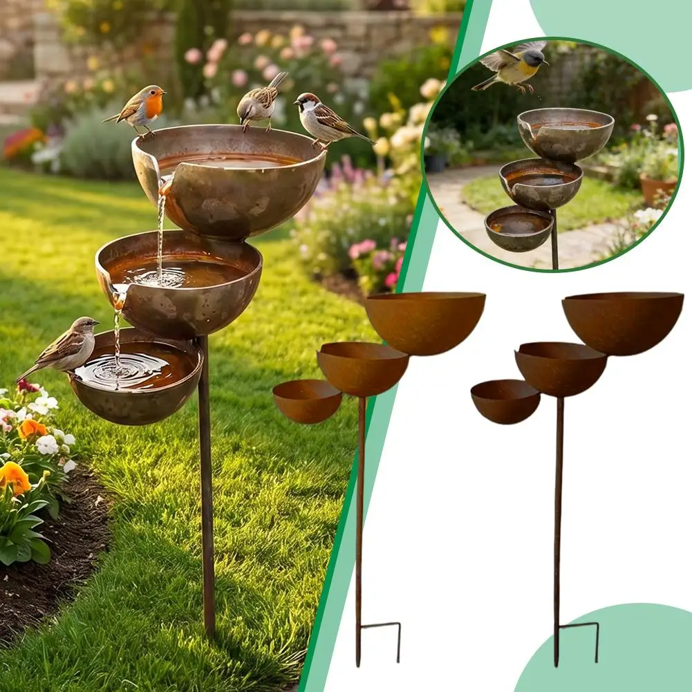 3-Schichtige Vogel-Wasserschale Effektive Regenwassersammlung Vogel-Wassertränke Gartendekoration Hof-Terrasse Eisenständer – Detail 3