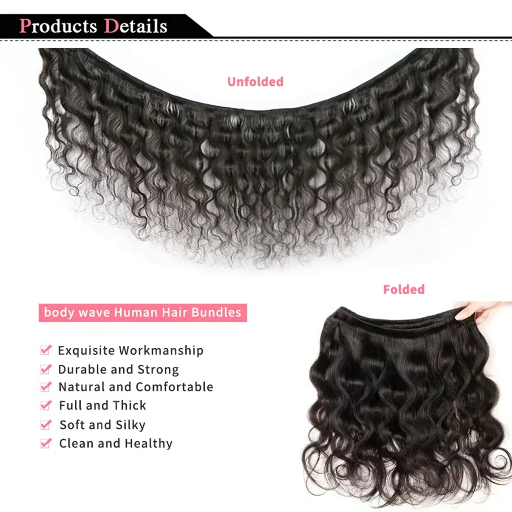 Body Wave Bundles Human Hair Brazilian Hair Weave Bundles Natural Black Human Hair Extensions 3 PCS Bundles