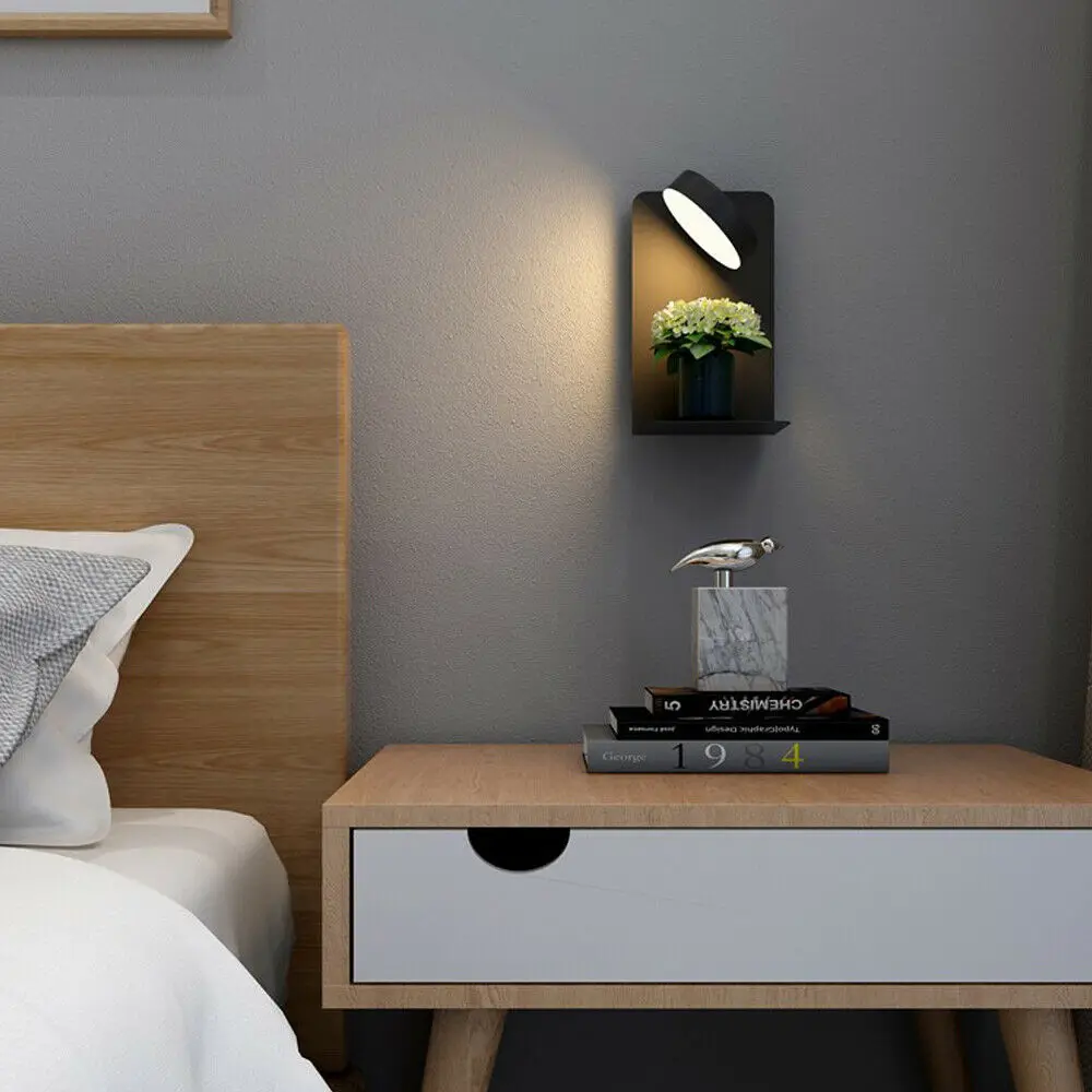 Reading Wall Light with USB Port Charging Creative Rack Bedside Lamp with Switch -Black