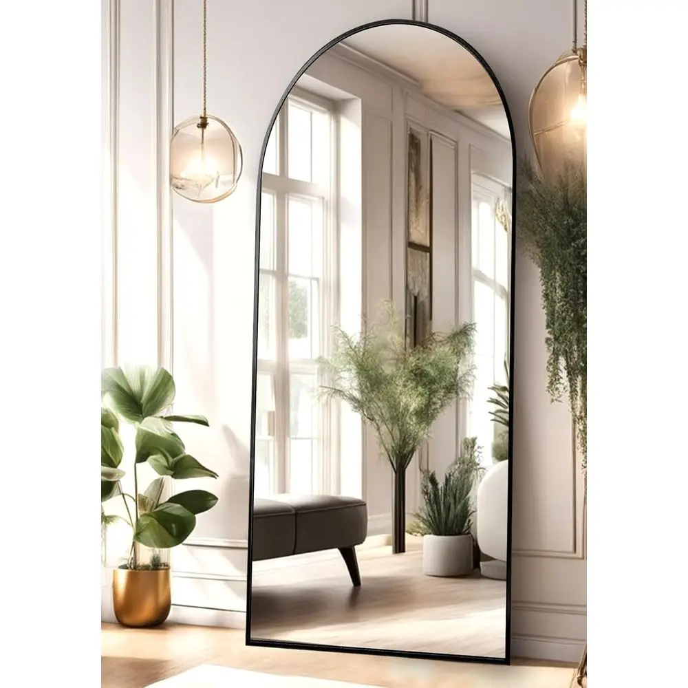 

loor Mirror, ull Length Mirror with Stand, Arched Wall Mirror, 26"x68" Mirror, Black loor Mirror reestanding, Wall Mounted or Be