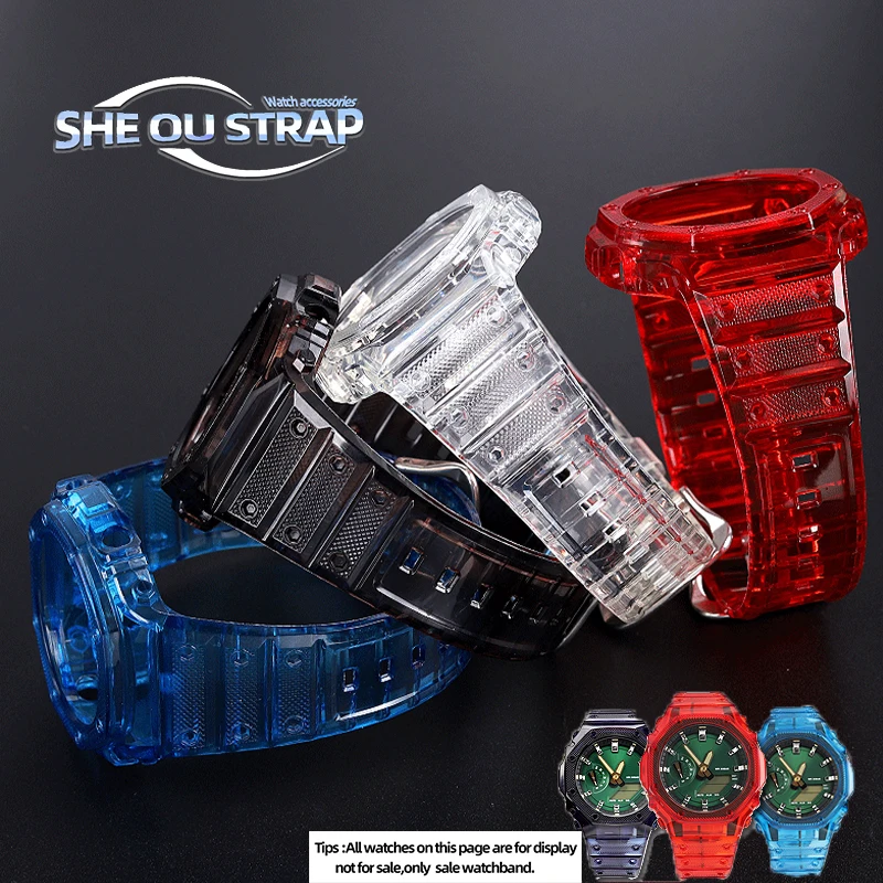 

For Casio G-SHOCK GA2100 2110 GA-B2100 Watchband Jelly Silicone Strap Case Set Blue Orange Black Red TPU Watch Strap