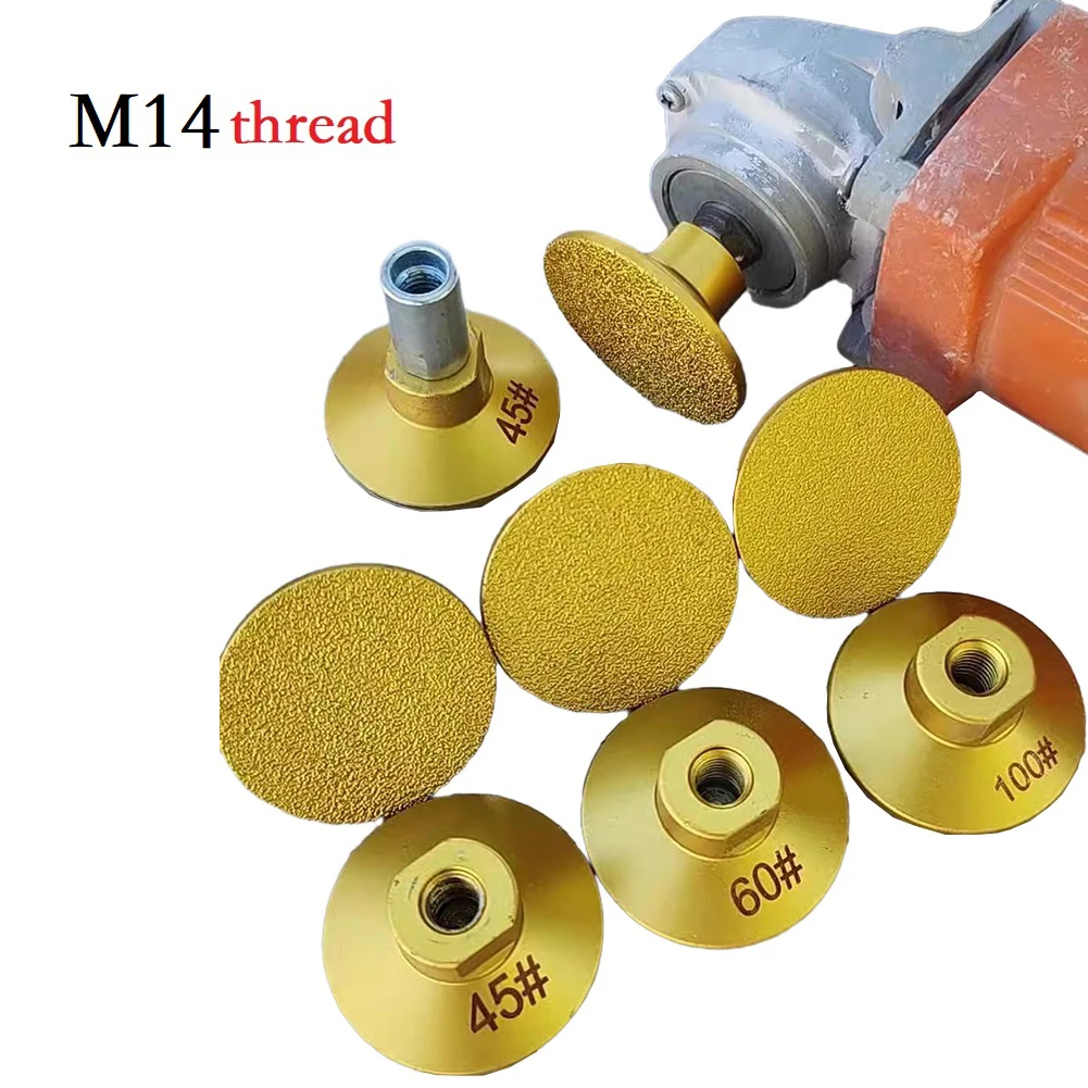 Per filettatura M14 50mm testa di molatura piatta brasata tampone per lucidatura abrasivo marmo quarzo granito ciottoli molatura utensile elettrico