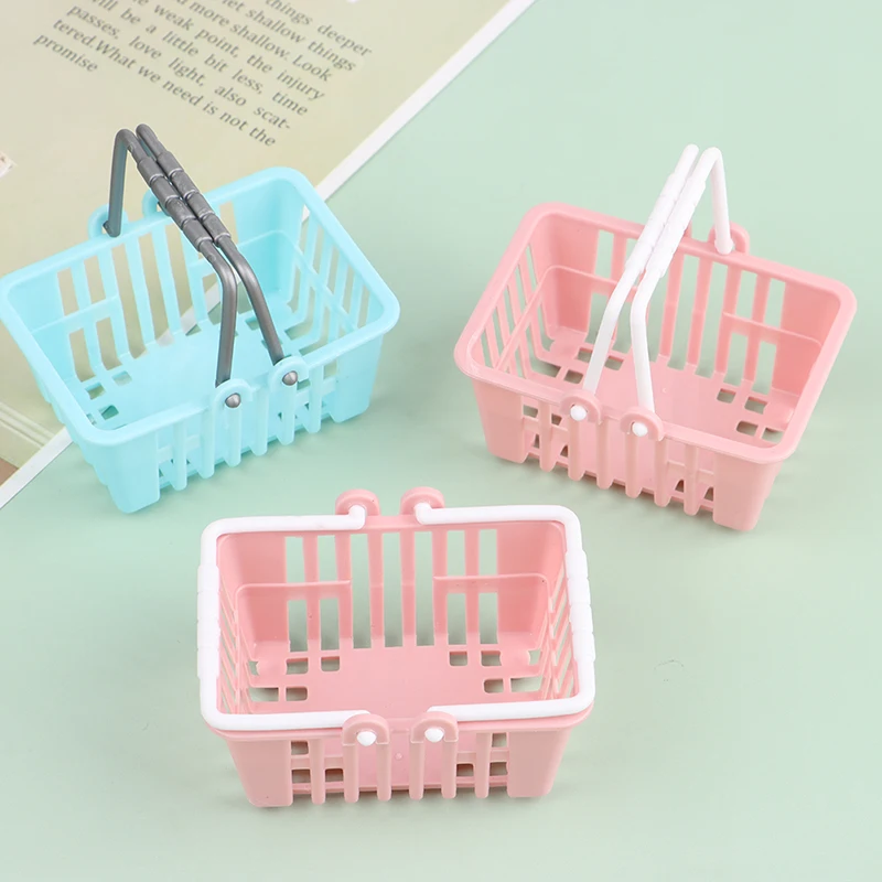 2Pcs Dollhouse Mini Shopping Hand Baskets Supermarket Basket Furniture Model For Doll House Decor Kids Pretend Play Toys