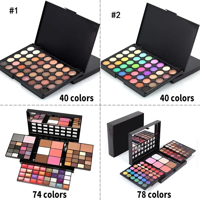 40/74/78 colori glitter palette di ombretti opaco impermeabile a lunga durata polvere pressata kit di cosmetici moda donna strumenti di trucco