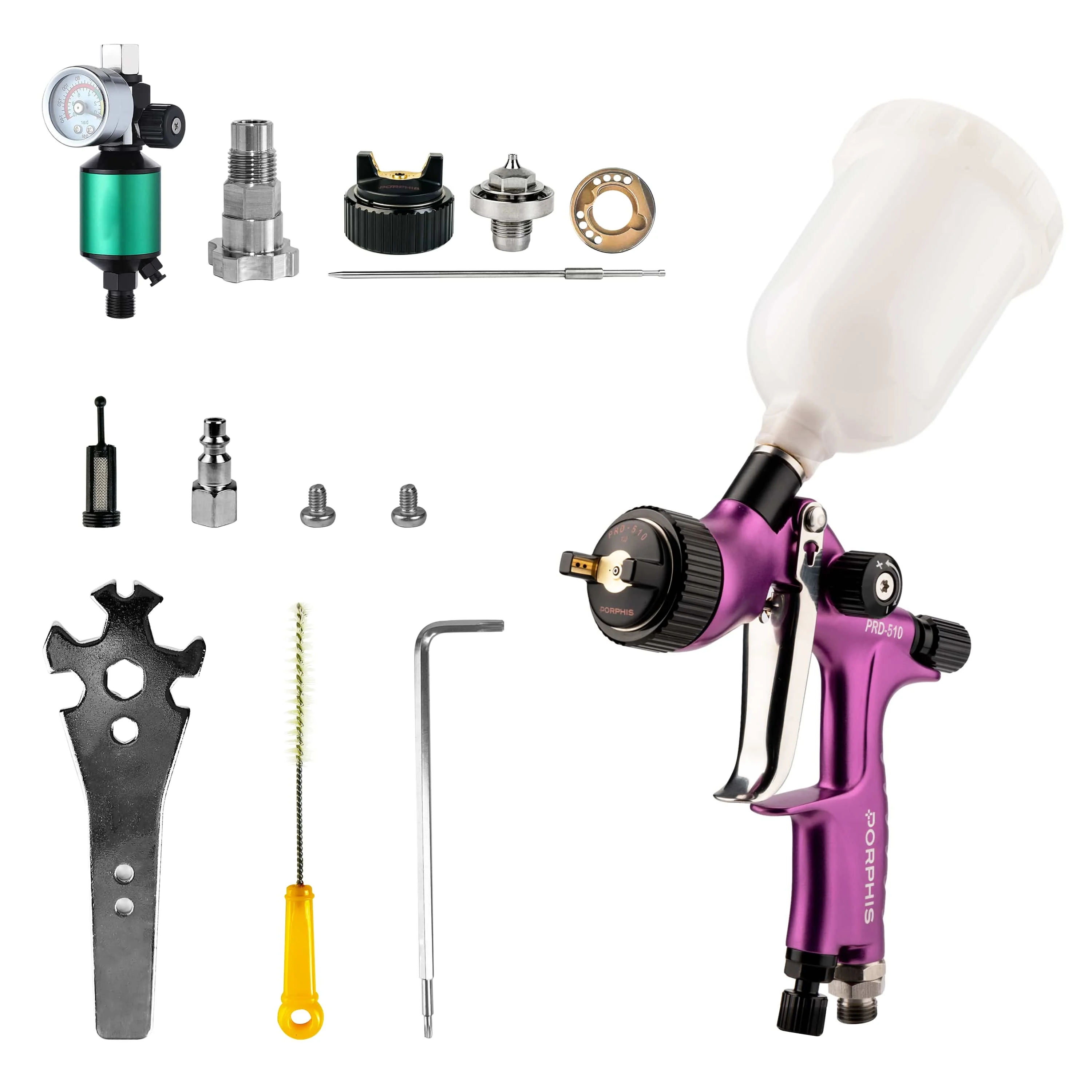 Original PORPHIS LVLP PRD-510 Airbrush Complete Paint Gun Kit with 515 Needle&Nozzle Kit &Filter Professional Automotive Paint