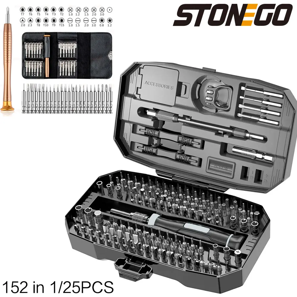 

STONEGO 1 комплект, 25 шт./152 в 1, набор ручных отверток с функциональным чехлом для инструментов для ремонта мобильных ноутбуков