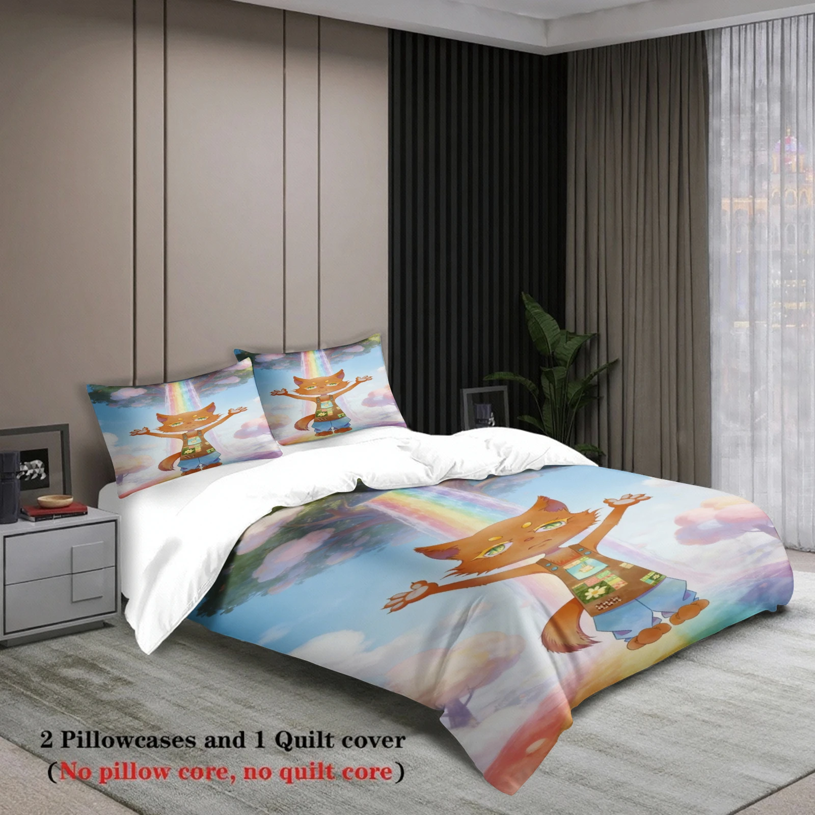 Colorful Bedding Set Softville Cozy Town Cute Fern the Quilt Fox With Duvet Cover & Pillowcase For Children's Bedroom Decor