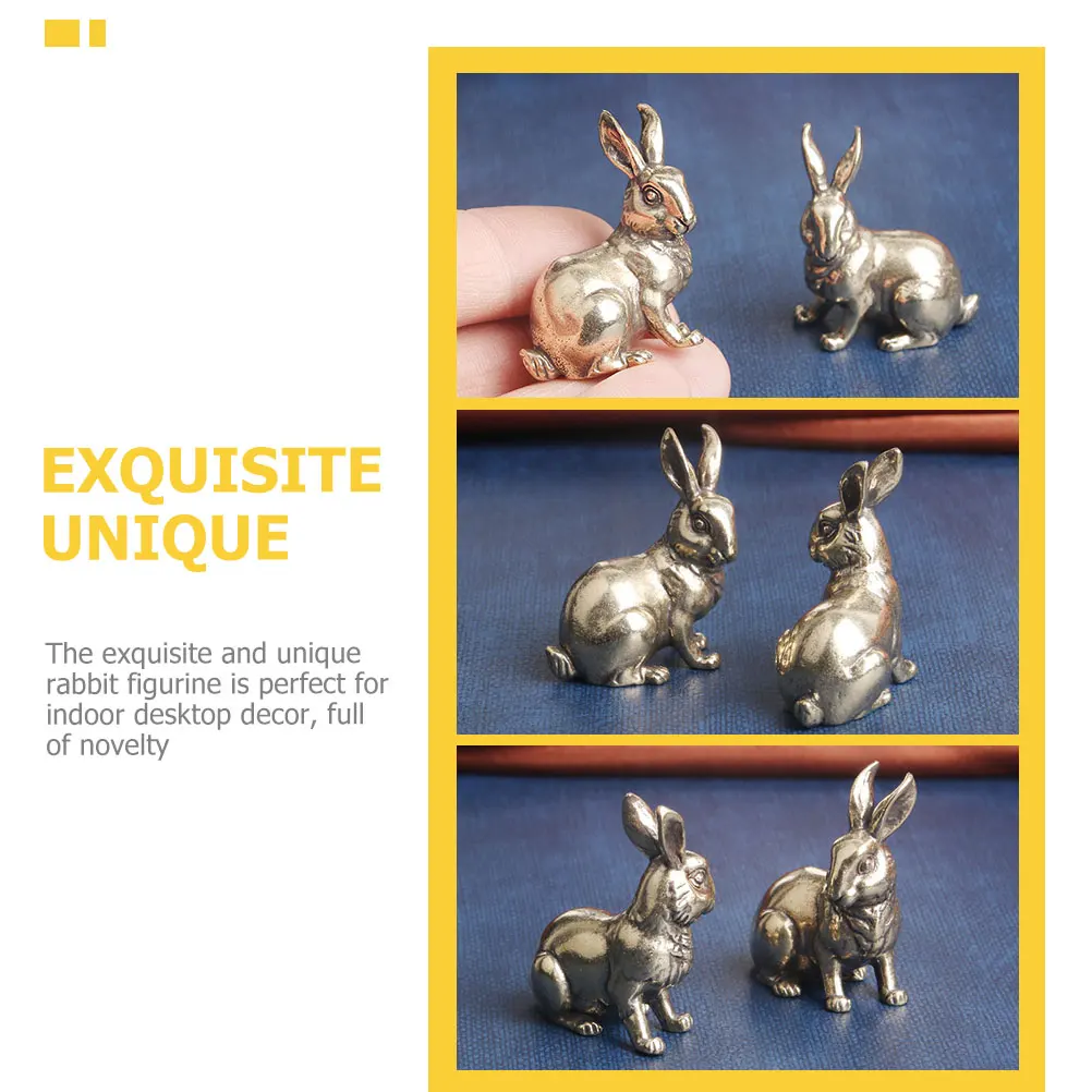 

2 Pcs Brass Rabbit nament Vintage Bunny Statue Decor Desktop Tabletop Animal Figurine Craft Statues Durability Novelty Exquisite