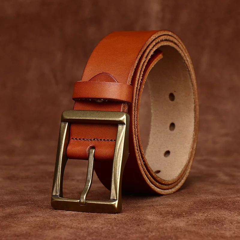 3.8CM Pure Thick Cowhide High Quality Genuine Leather Belts for Men Brand Strap Male Brass Buckle Retro Jeans Cowboy Cintos