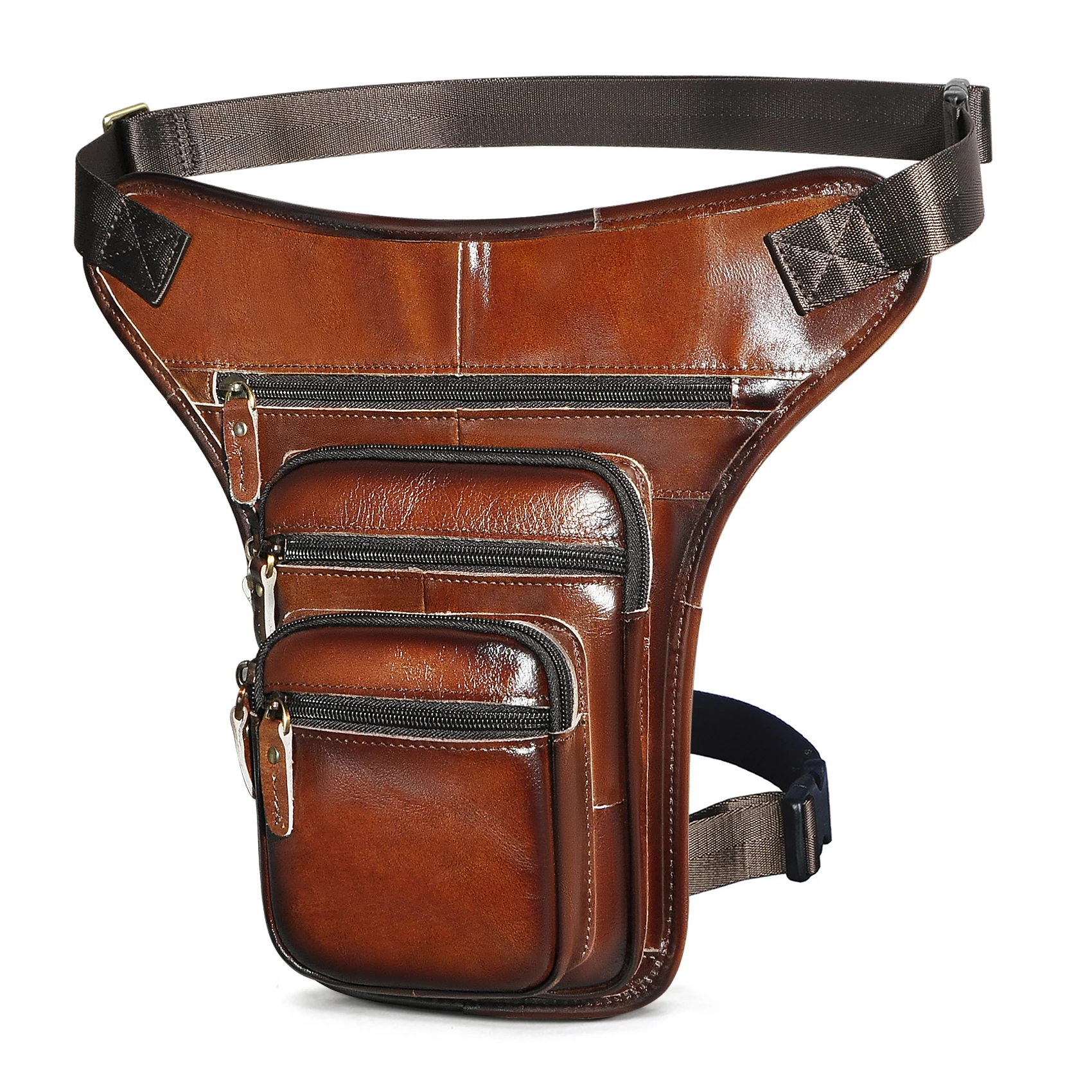 

Soft Original Leather Men Design Coffee Tablet Messenger Bag Vintage Travel Fanny Waist Belt Pack Drop Leg Thigh Bag Male 3111-b