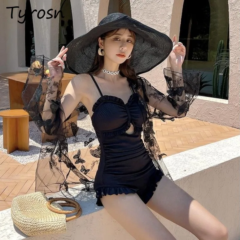 Cover Ups Women Backless Hollow Out Ruffles Design Temperament Sexy Comfortable Korean Style Beach Vacation Summer Swimwear New