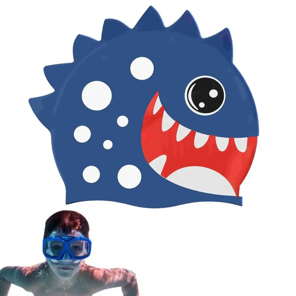 

Shark Children's Swimming Cap Cartoon Animal Long Hair Silicone Swimming Hat Lightweight Ear Protection Printed Swimming Cap