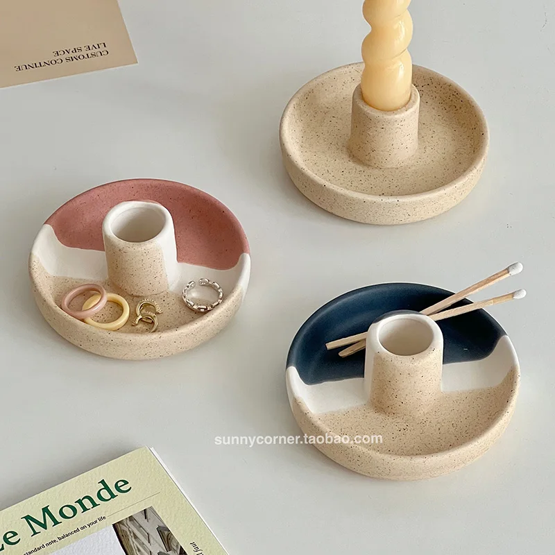 Ins European retro ceramic candle holder decoration dining table storage small tray aromatherapy candles view 3
