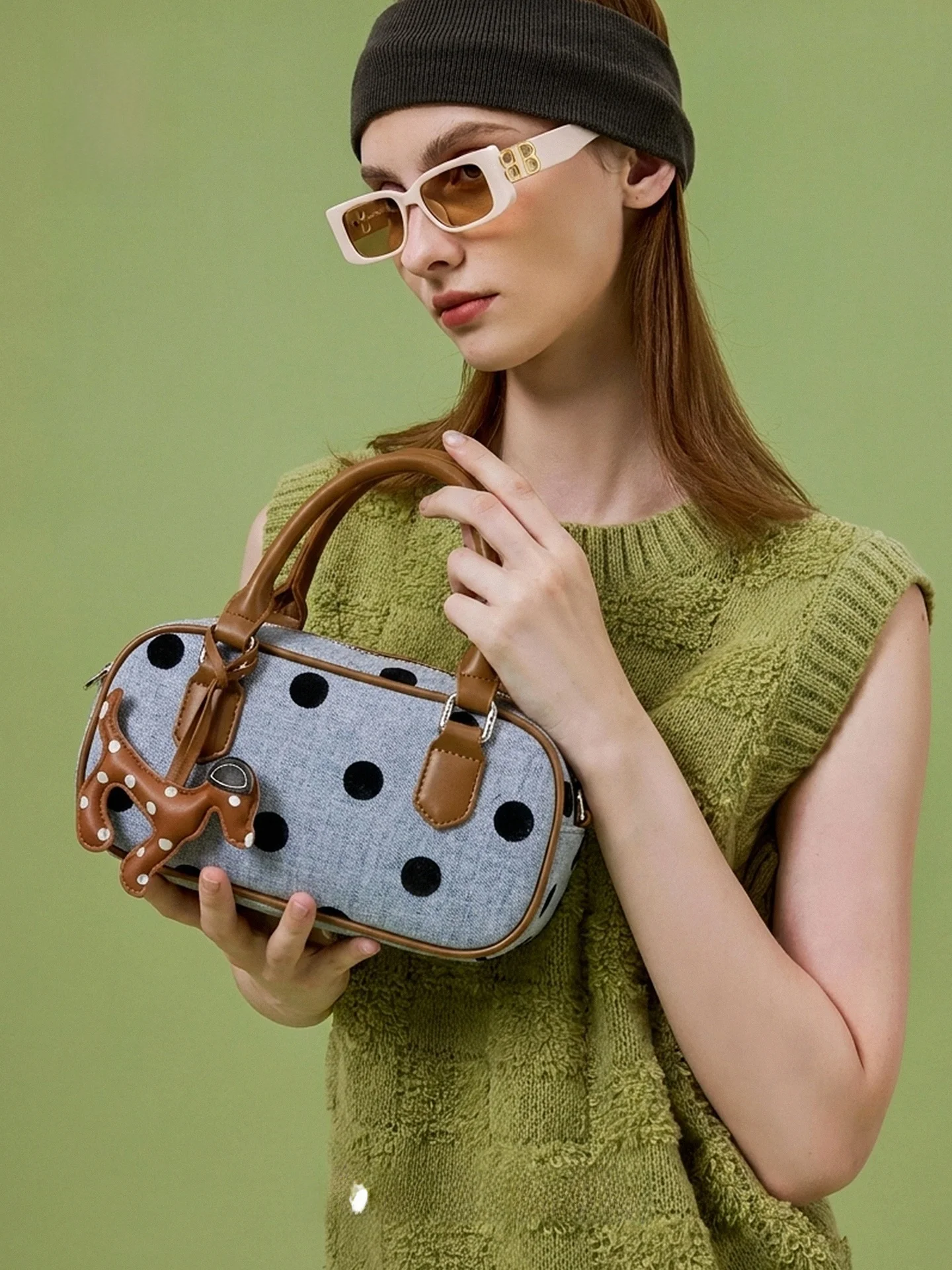 

MuziKai Fashionable Bowling Bag Women's Crossbody Bag Versatile Summer 2026 Handbag Soft Handle Polyester Zipper Closure