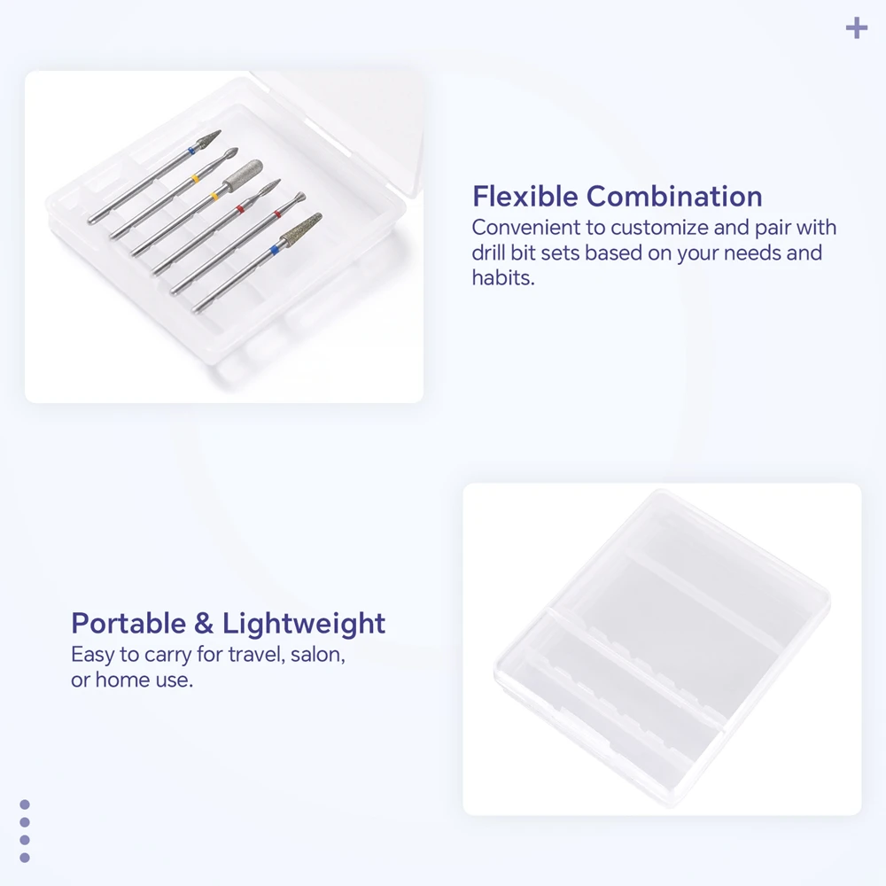 6 ثقوب شفافة مسمار لقمة ثقب صندوق تخزين مانيكير قاطعة المطحنة حامل مسمار الحفر عرض موقف عرض الرف أدوات الأظافر